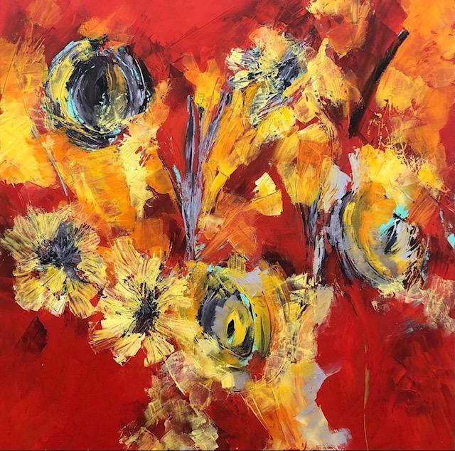 Natalie Brey’s Red Abstract Art on Display